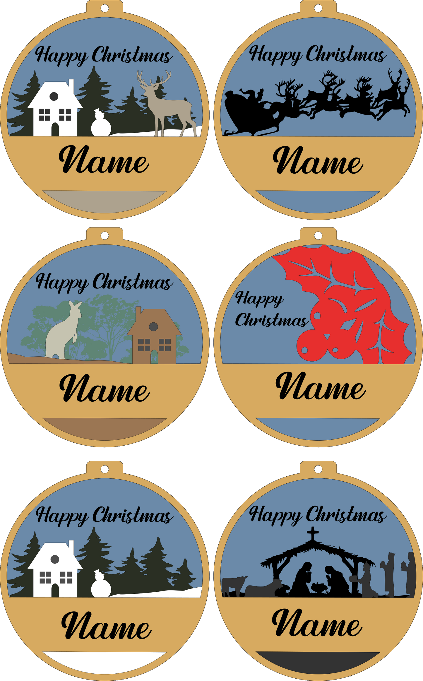 Customizable Christmas Ornament SVG Bundle: 13 Laser Cut and Engraved Design Files